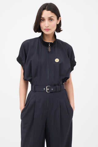 Louis Vuitton Navy Zip Belted Jumpsuit