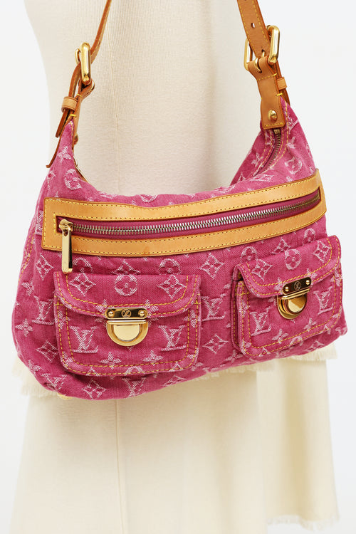 Louis Vuitton Pink Denim Monogram Baggy Shoulder Bag