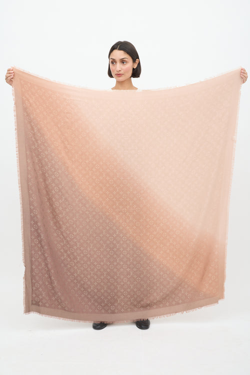 Louis Vuitton Pink 
Brown Silk Monogram Ombre Scarf