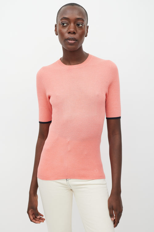 Louis Vuitton Pink Ribbed Knit Half Sleeve Top