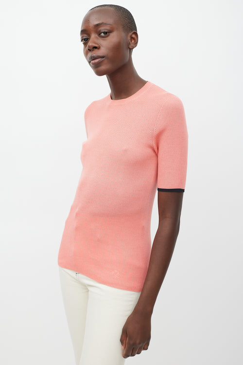 Louis Vuitton Pink Ribbed Knit Half Sleeve Top