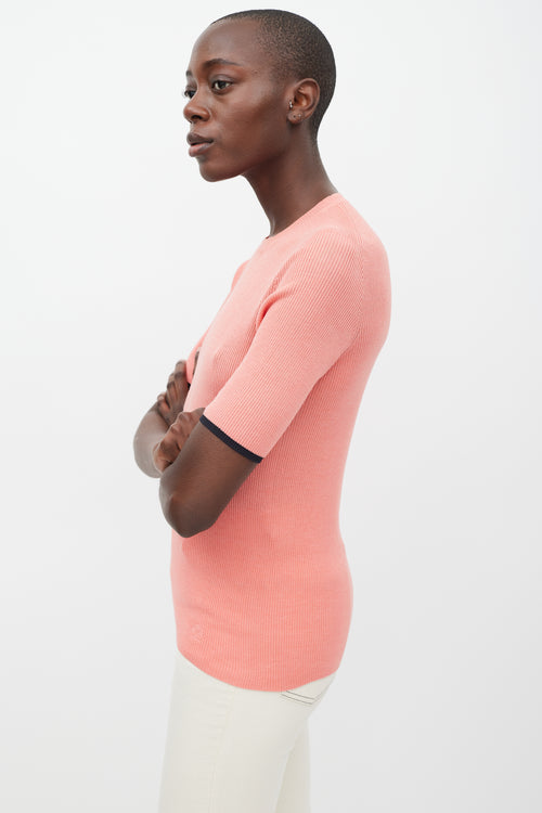 Louis Vuitton Pink Ribbed Knit Half Sleeve Top