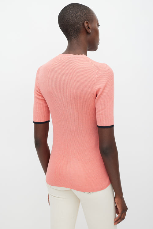 Louis Vuitton Pink Ribbed Knit Half Sleeve Top