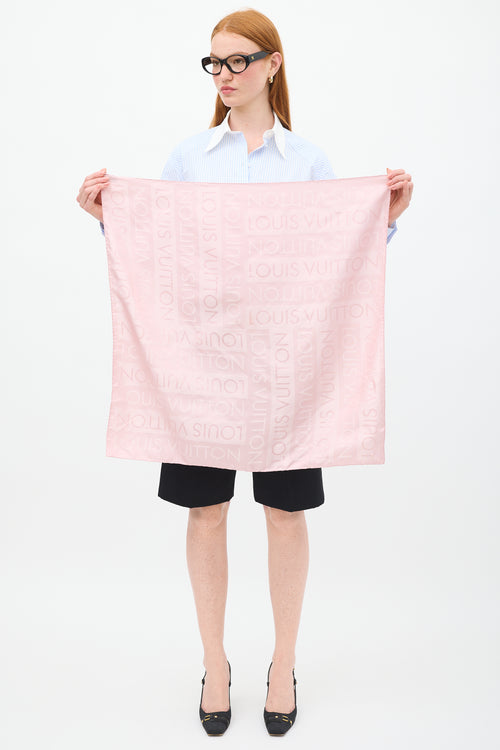 Louis Vuitton Pink Silk Logo Stripe Jacquard Scarf