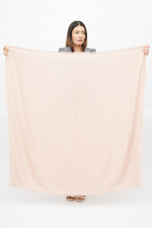 Louis Vuitton Pink Silk 
Wool Monogram Shawl