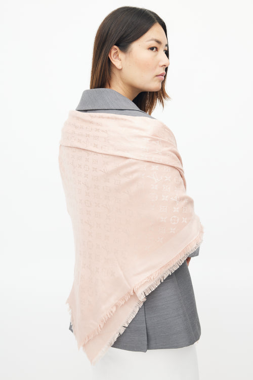 Louis Vuitton Pink Silk 
Wool Monogram Shawl