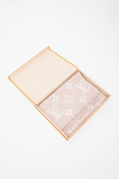 Louis Vuitton Pink 
Beige Monogram Simply LV Wool Scarf