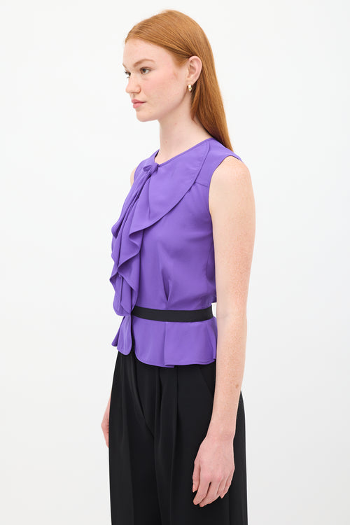 Louis Vuitton Purple Silk Ruffled Peplum Top