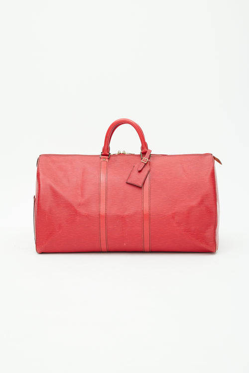 Louis Vuitton Red Epi Leather Keepall 55 Duffle Bag