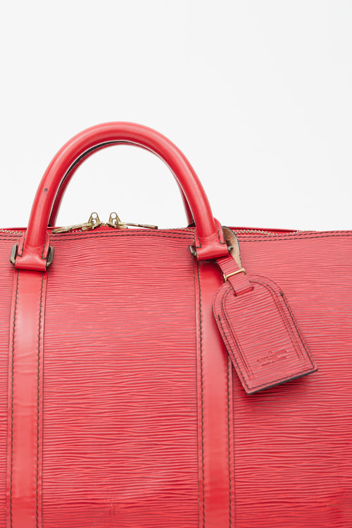 Louis Vuitton Red Epi Leather Keepall 55 Duffle Bag