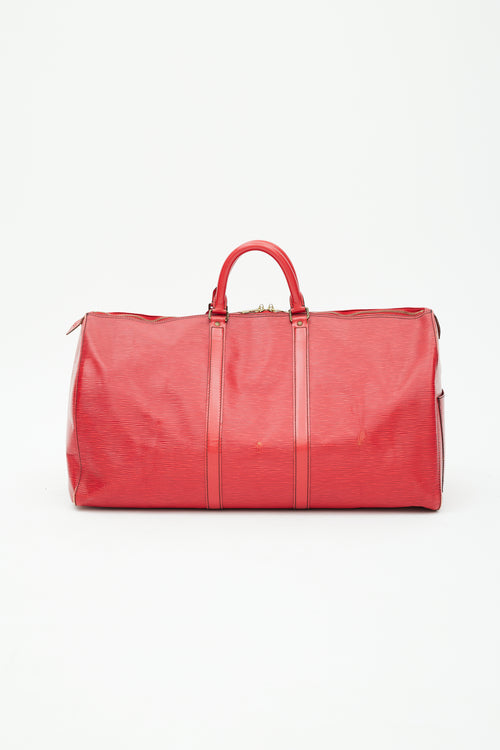 Louis Vuitton Red Epi Leather Keepall 55 Duffle Bag