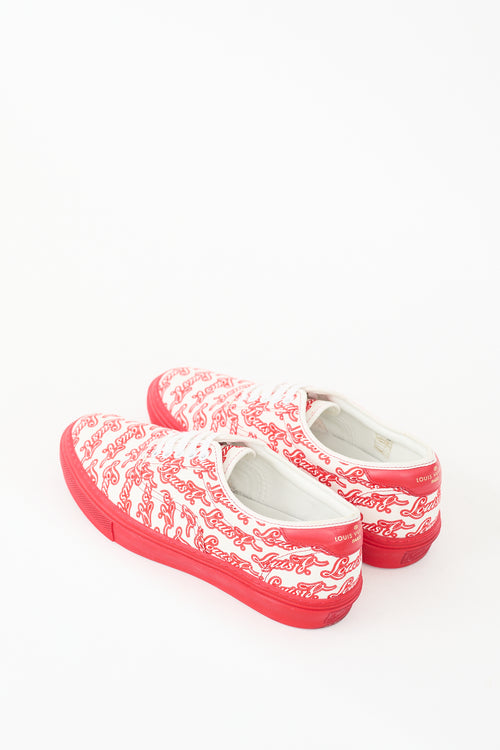 Louis Vuitton Red 
White Canvas Trocadero Logo Sneaker