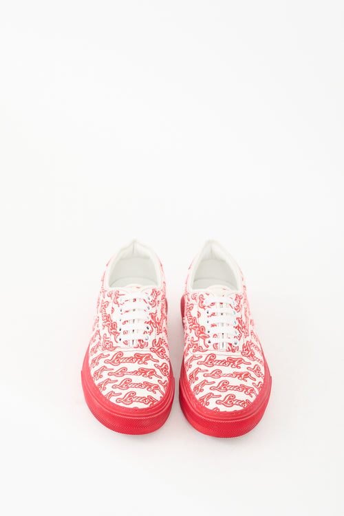 Louis Vuitton Red 
White Canvas Trocadero Logo Sneaker