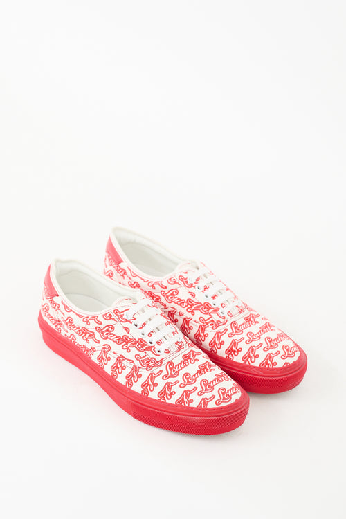 Louis Vuitton Red 
White Canvas Trocadero Logo Sneaker