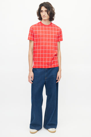 Louis Vuitton Red 
White Monogram Plaid T-Shirt