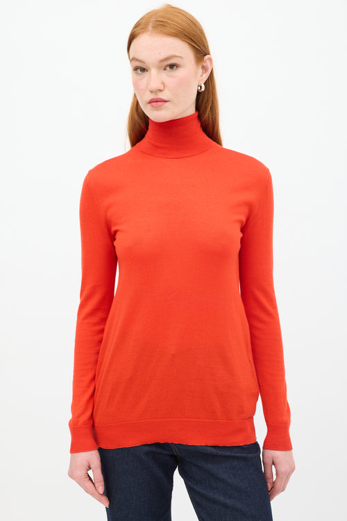 Louis Vuitton Red Wool 
Silk Turtleneck Top