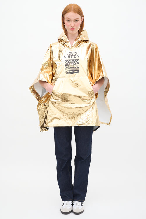 Louis Vuitton SS24 Gold Lamé Hooded Souvenir Poncho