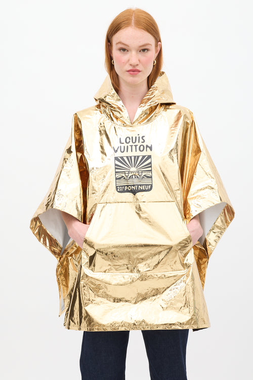 Louis Vuitton SS24 Gold Lamé Hooded Souvenir Poncho