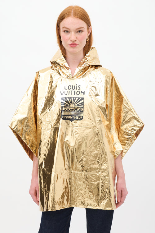 Louis Vuitton SS24 Gold Lamé Hooded Souvenir Poncho