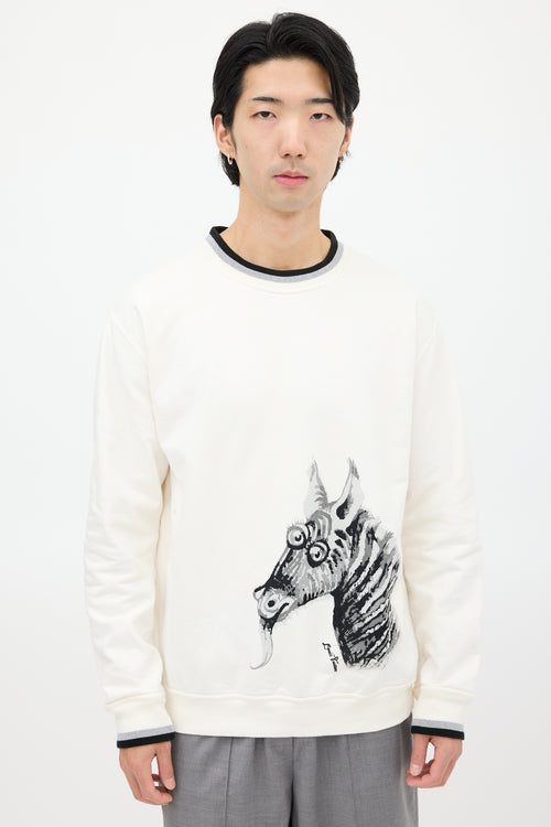 Louis Vuitton White 
Black Graphic Crewneck