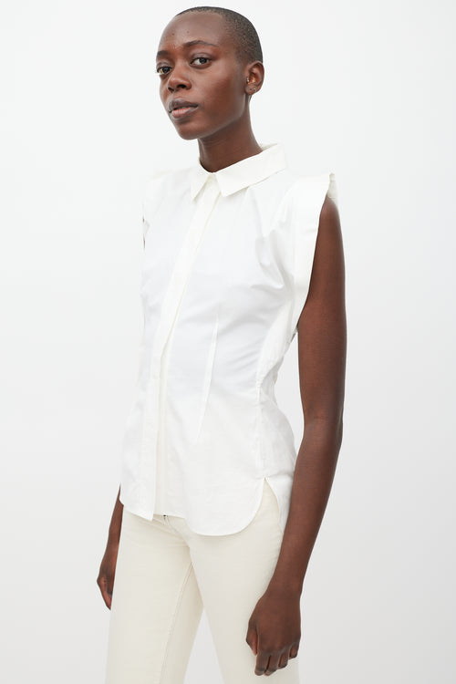 Louis Vuitton White Cotton Sleeveless Button Up Top