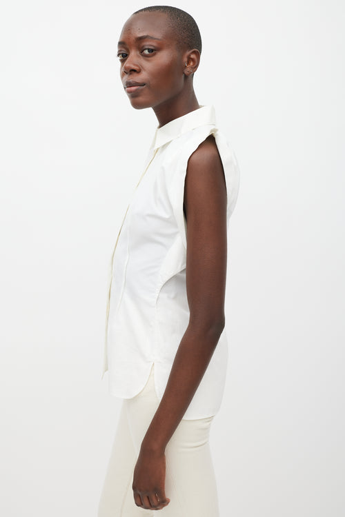 Louis Vuitton White Cotton Sleeveless Button Up Top