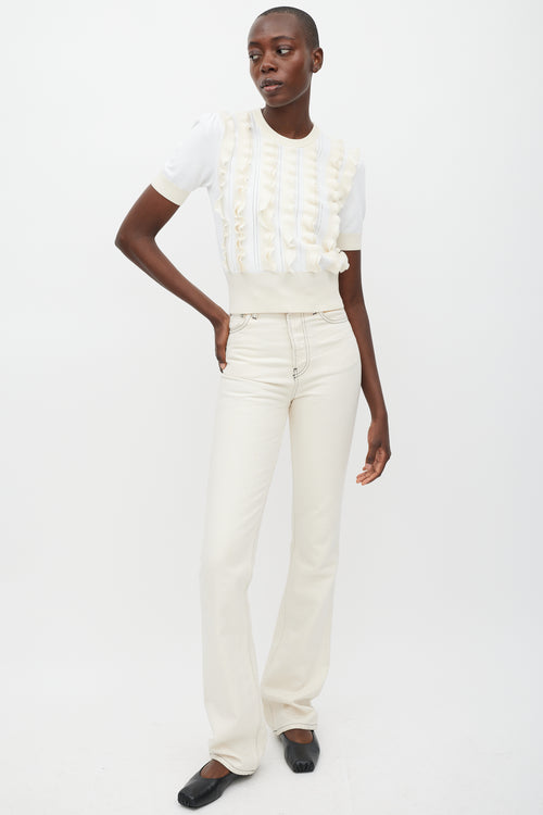 Louis Vuitton White 
Cream Knit Ruffled Top