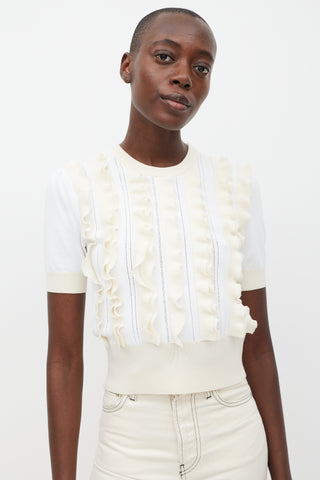 Louis Vuitton White 
Cream Knit Ruffled Top