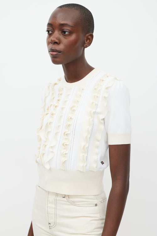 Louis Vuitton White 
Cream Knit Ruffled Top