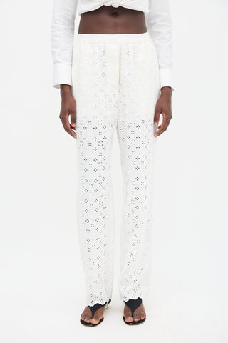 Louis Vuitton White Linen Embroidered Pajama Pant