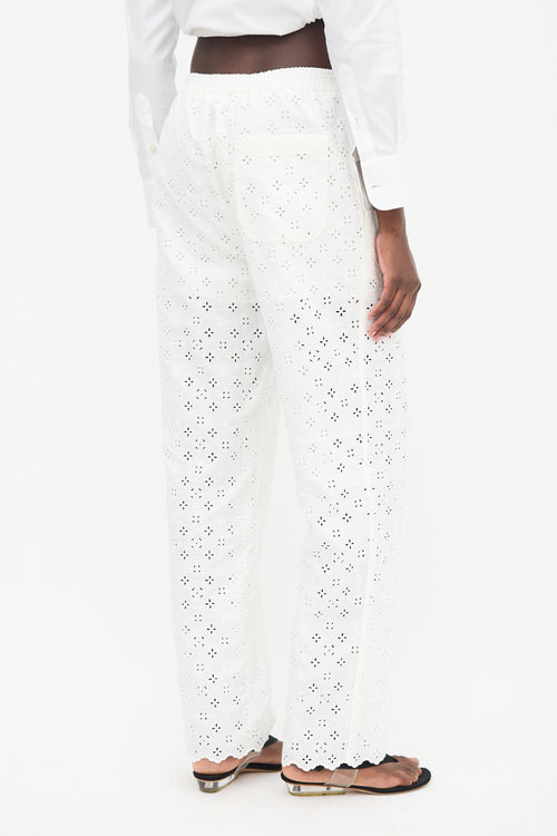 Louis Vuitton White Linen Embroidered Pajama Pant