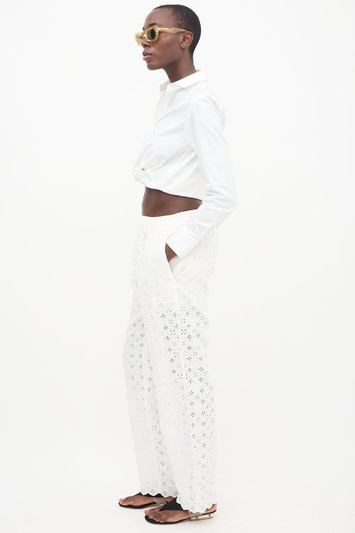 Louis Vuitton White Linen Embroidered Pajama Pant