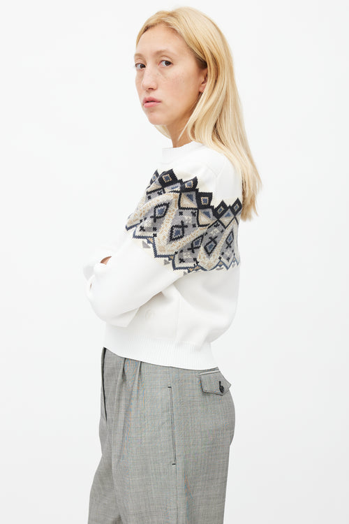 Louis Vuitton White 
Multi Knit Cropped Sweater