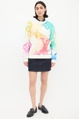 Louis Vuitton White 
Multi Watercolour Monogram Sweatshirt