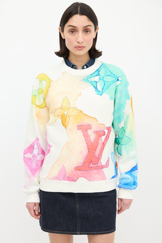 Louis Vuitton White 
Multi Watercolour Monogram Sweatshirt