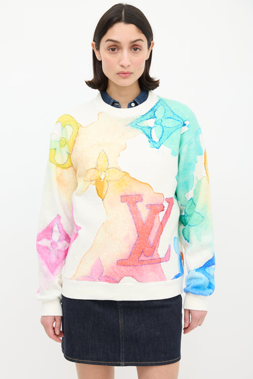 Louis Vuitton White 
Multi Watercolour Monogram Sweatshirt