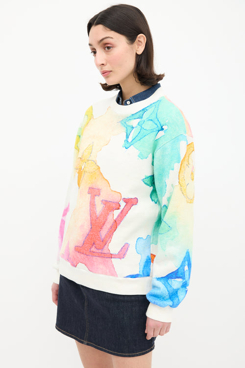 Louis Vuitton White 
Multi Watercolour Monogram Sweatshirt