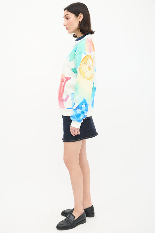 Louis Vuitton White 
Multi Watercolour Monogram Sweatshirt