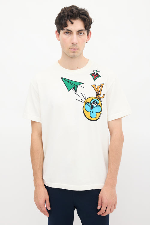 Louis Vuitton White 
Multicolour Comics Intarsia T-Shirt