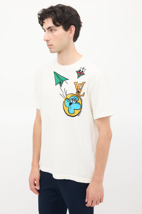 Louis Vuitton White 
Multicolour Comics Intarsia T-Shirt