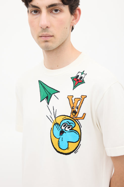 Louis Vuitton White 
Multicolour Comics Intarsia T-Shirt