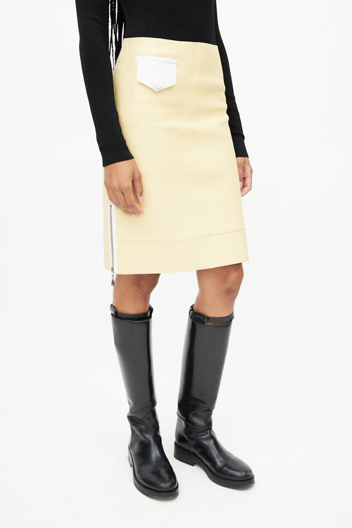 Louis Vuitton Yellow 
White Leather Skirt