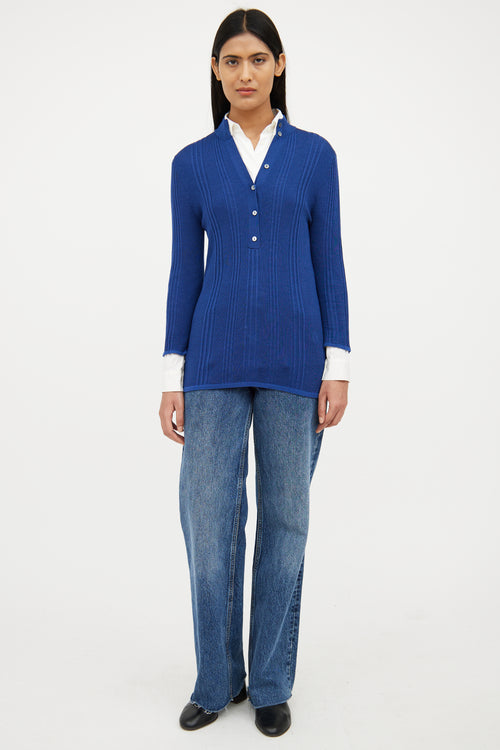 Louis Vuitton Royal Blue Silk 
Wool Henley Sweater