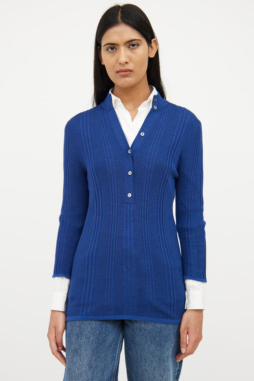 Louis Vuitton Royal Blue Silk 
Wool Henley Sweater