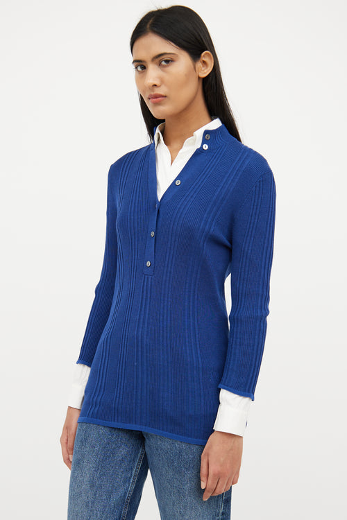 Louis Vuitton Royal Blue Silk 
Wool Henley Sweater