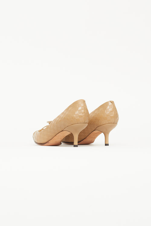 Louis Vuitton Beige Leather Damier Bow Pump