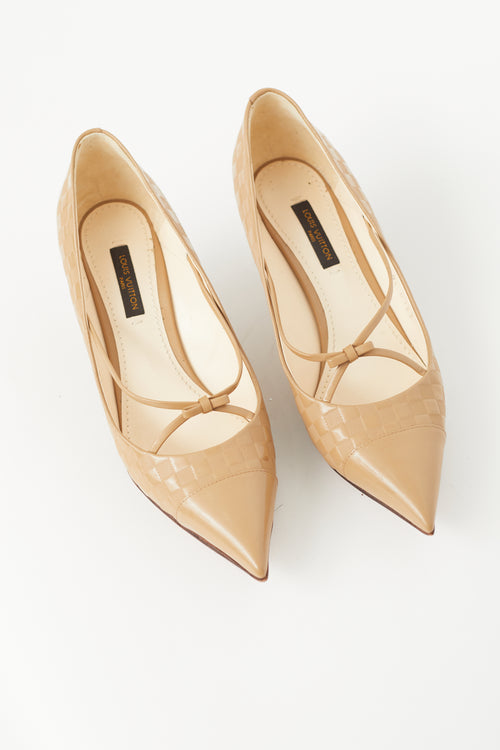 Louis Vuitton Beige Leather Damier Bow Pump