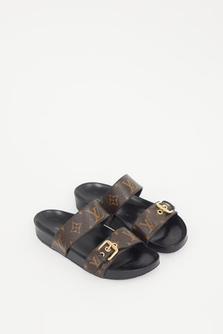 Louis Vuitton Black 
Brown Monogram Bom Dia Sandal