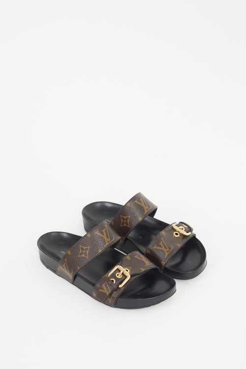 Louis Vuitton Black 
Brown Monogram Bom Dia Sandal