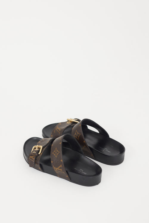 Louis Vuitton Black 
Brown Monogram Bom Dia Sandal